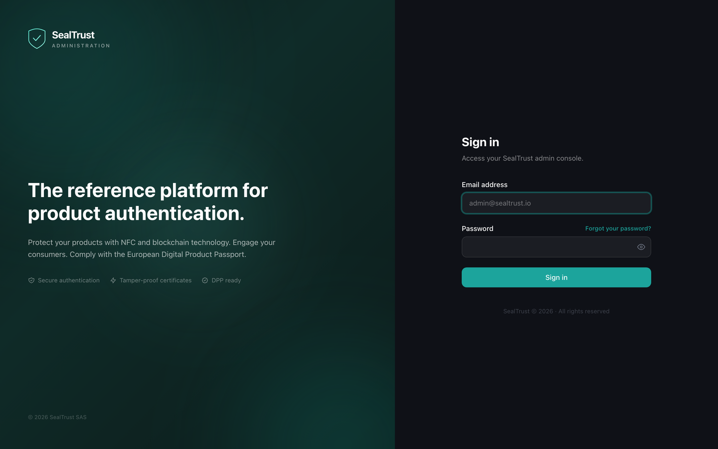The admin console sign-in screen